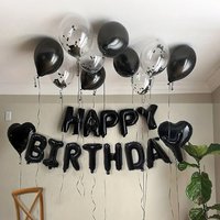 16Pcs Black Happy Birthday Party Balloon Set with Latex And Aluminum Foil Letter Balloons for Birthday Party Decoration