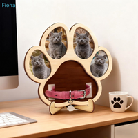 ♤Paw-Shaped Pet Photo Frame - Wooden Multi-Photo Display with Collar Holder for Cat/Dog Lovers