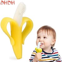 Banana Shape Safe Toddle Teether Baby Silicone Training Toothbrush BPA Free Banana Teething Ring Silicone Chew Dental Care Toot