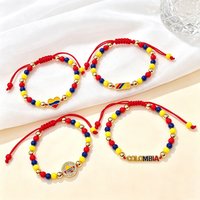 Yellow Blue Red Beads Braided Lucky Red Cord-Venezuela Colombia Flag Bracelet Adjustable Patriotic Enamel Jewelry for Men Women