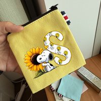 Cute Snoopys Coin Storage Bags Cartoon Letter A-Z Vanvas Coin Purse Portable Headphone Key Pouch Boy Girl Square Zipper Wallets