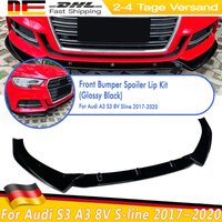 Gloss Black Front Bumper Lip Splitter Spoiler Sportback Maxton Style For Audi S3 A3 8V S-line 2017~2020 Front Bumper Lip Spoiler Splitter Diffuser Canards Tuning