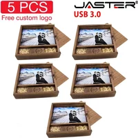 5PCS/LOT Pen Drive Free Custom Logo USB 3.0 Maple Photo Album Wooden Box USB Flash Drives 128GB Photography Stick 170*170*35mm