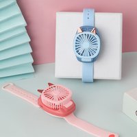 Portable Wrist Strap Mini Watch Hand Held Fan USB Charging Small Rechargeable Fans With Colorful LED Lights Cartoon Cat Design