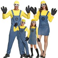 Family Little Yellow Men Cosplay Costume Set Adult Shirt Blue Overalls Halloween Carnival Party Role Play Outfit Performance