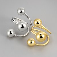 925 Sterling Silver Rings For Women Vintage Handmade Adjustable Gold Ball Ring Fashion Band Female Bijoux Gift