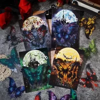 12Pcs Sticker Bronzing Lost Fantasy Dark Gothic Retro Paper Butterfly Handmade Material Made Supplies Scrapbook 171*103mm