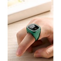 SXH5136-502 Rotating OLED Screen with Diamond Accents 4 Counting Modes & Vibration Time Date Display Digital Tasbih Counter Ring