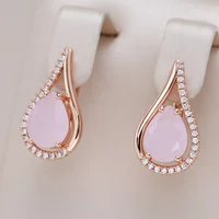 Delicate Pink Synthesis Zircon Water Drop Earrings For Women Luxury Golden Color Bride High Quality Daily Fine Jewelry