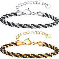 Two Tone Chain Bracelets for Men Boys,Adjustable Stainless Steel Twisted Rope Links Wristband,Stylish Jewelry Gifts