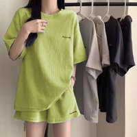 Women's Summer Casual Sports Short Sleeve Loose Wide Leg Shorts Two-piece Set