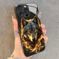 Cool Red Fierce Wolf King Graphic Tempered Glass Material Black Phone Case For Samsung Galaxy S25 S24 S23 Ultra Plus FE Cover