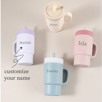 400ml Custom Name Silicone Straw Cup, Personalized Stainless Steel Water Bottle, Leakproof Sports Water Bottle for Kids Adults