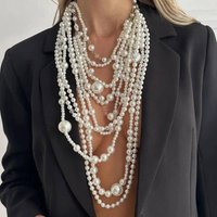 Lacteo Fashion Elegant Multilayer Imitation Pearl Choker Necklace for Women Exaggerated Exquisite Charms Sweater Chain Jewelry