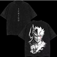 2026 Washed Oversized Bleach Anime Graphic T Shirt Women Men Kurosaki Hollow Bleach T-Shirt Female Male Clothing Tees
