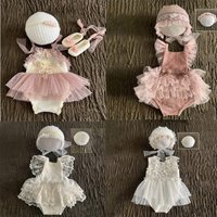 0-1Month Newborn Photography Props Baby Hat Headband Lace Romper Bodysuits Outfit Baby Girl Dress Costume Photography Clothing