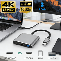4K 1080P Type C To HDMI-compatible/ Usb 3.0/ Type C 3 in 1 Cable Converter Thunderbolt 3 Switch to HDMI-compatible Adapter Cable