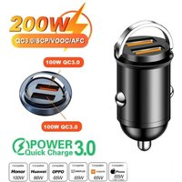 Dual Port Mini Car Charger 100W 200W Fast Charging 12 24V USBC Charger For iPhone Samsung Huawei Xiaomi Car Adapter Quick Charge