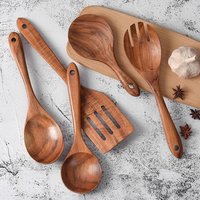 5pcs Wood Utensils Set for Cooking, Wood Spatula for Nonstick Cookware Kitchen Utensils Set