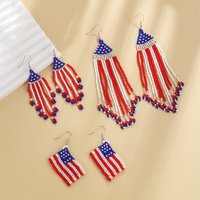 Original Design Bohemian Style USA Flag Style Rice Bead Tassel Earrings Handwoven Fashionable and Personalized Women's Style
