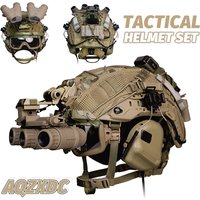 AQzxdc Fast Airsoft Helmet Set with Headset Night Vision Goggles Signal Lights for Hunting Shooting Cosplay Tactical Equipment