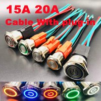 16 19 22mm metal button switch high power plug-in wire 15A 20A auto engine self-locking reset start stop high current switch LED