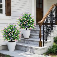 2pcs Outdoor Artificial Flower Tree Pink Purple and White Mixed Camellias Plastic Material with Ground Stakes for Gardens Patios