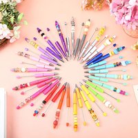 Beadable Black Ink Plastic Ballpoint Pens - DIY Personalized Jewelry Gifts for School Office Signature Use