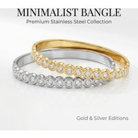 Gold Color Snap-on Circular Zircon Bangle, Stainless Steel Bracelet for Women, Fashion Jewelry Gift 60mm