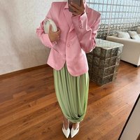 Typhaland Pleated Draped Slit Long Skirt For Women Casual Loose High Waist 2026 Summer New Female Skirts Solid Commuting Clothes
