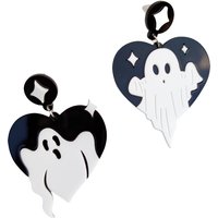 KUGUYS Halloween Classic Ghost Acrylic Drop Earrings Black White Spooky Jewelry Women's Gothic Party Accessories