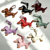 Fashion Cute Dachshund Pu Leather Cotton Filled Pendant Car Keychain Bag Pendant Cartoon Leather Puppy Cute Keychain