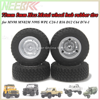 4PCS 73mm 5mm Hex Metal Wheel Hub Rubber Tires for RC Crawler Off Road Car MN98 MN82 WPL C24-1 B36 D12 C64 D74-1 Upgrade Parts