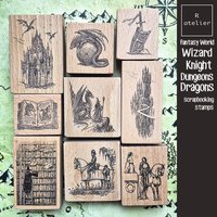 Scrapbooking Stamp Wizard & Knight, Dungeons & Dragons,Fantasy World Journaling Wooden Stamps