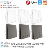 MOES Smart Light Switch Tuya ZigBee No Neutral Wire No Capacitor Needed Smart Life 2/3 Way Works with Alexa Google APP Remote