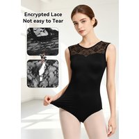 Women Ballet Leotard Lace Tank Dance Leotard Water-Drop Hollow Back Dancewear Heart Lace Neck Chest Lining Full Front Lining