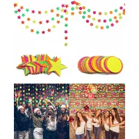 Neon Fluorescent Garland Round Stars Black Light Glow Party Decor Happy Birthday/ Banner Baby Shower Supplies Wedding Decoration