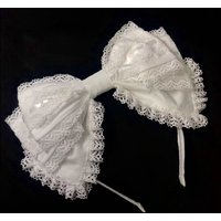 1Pc White Bow Lace Headband, Sweet & Lovely French Retro Hair Hoop, Lolita Style Photo Prop Hair Accessory for Women & Girls