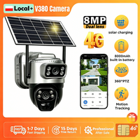 Kamera zewnętrzna V380 Pro 4G, wodoodporna, z kartą SIM, 8MP, 4K, z podwójnym obiektywem, monitoring, noktowizja, ochrona, PTZ, solarna kamera CCTV IP do domu.