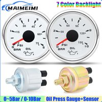 7 Color LED 52mm Oil Pressure Gauge with Sensor 0~5Bar,0~10Bar,0~75PSI,0~150PSI Oil Pressure Meter for Marine Boat Car 12V24V