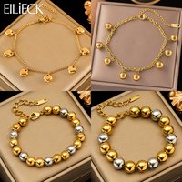 EILIECK 316L Stainless Steel Metal Beads Heart Bracelet Bangles For Women Trendy Wrist Chain Gold Color Jewelry Holiday Gifts