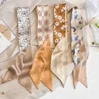 4pcs Skinny Bag Ribbon Scarfs for Women Fashion Print Soft Satin Hairband Foulard Neckerchief Female Neck Tie Hair Scarf