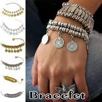 Vintage Silvery Golden Coins Bracelet for Women Men Boho Hippie Beach Party Turkish Marseille Ethnic Bracelets Metal Jewelry