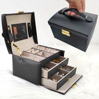 Portable Three-Tier Jewelry Box Wooden Storage Organizer for Earrings Necklaces Rings with Lock Cross-Border