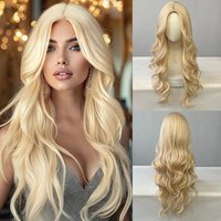 Big waves of golden synthetic wig for Halloween party cosplay role-playing daily wear with high-temperature synthetic wig cap