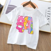 Care Bears Letter A-Z T Shirt for Boys Girls Cartoon Name Clothes Tops Summer Breathable Cute Anime Short Sleeve Birthday Gifts
