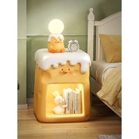 Cute Cream-Colored Cheese Duck Nightstand with LED Touch Light Kids Bedside Table Small Storage Cabinet for Room