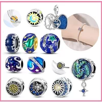 925 Sterling Silver Night Sky Stars Charm Beads Fit Original Bracelets Bag Keychain Charms Beads Pendant Diy Women Jewelry Gift