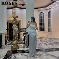ROSES Light Blue Evening Dress Asymmetric Neck Formal Gown Sleeveless Night Dresses with Scarf Prom Dresses for Women Customized