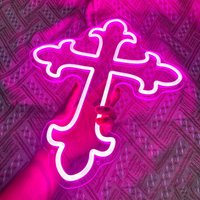 USB-Powered LED Neon Cross Sign - 12 Color Options, Easy to Hang, Decorative Lace Design for Home, Office, and Party Decor